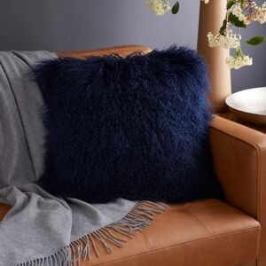 Quince Luxe Mongolian Lamb Indigo Blue Pillow Cover! 20" X 20" (S35)